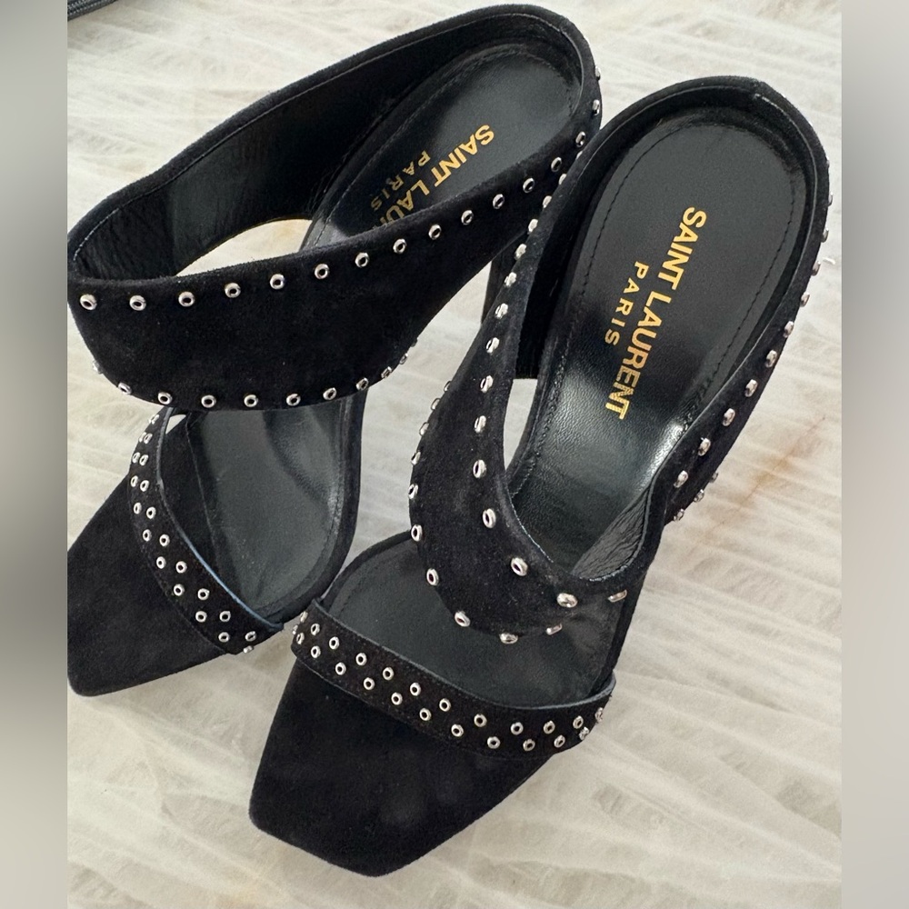 Saint Laurent Black Studded Heels Size 38 - Picture 15 of 15